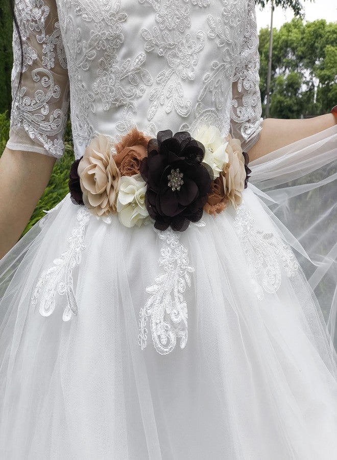 Oyabridal Brown Babyshower Sash for Mom,Maternity Flower Sash Belt for Pregnancy Photograph - Image 4